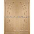 Uniqdoor American white oak veneered flush double door with routered grooves